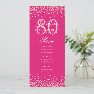 80th Birthday Menu Rose Gold Confetti Hot Pink Invitation