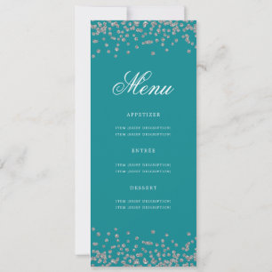 80th Birthday Menu Silver Confetti Turquoise Invitation