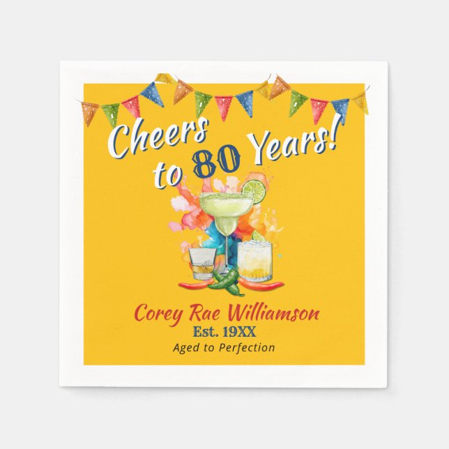 80th Birthday Modern Fiesta Cheers to 80 Years  Napkin (Front)