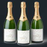 80th Birthday Modern Gold Triangle Confetti White Sparkling Wine Label<br><div class="desc">Help her celebrate her 80th birthday in style with this simple but elegant design, featuring faux gold foil triangular confetti sifting down on the word "eighty" in gold handwriting font on a white background. Personalise it with the name of the honoree in gold sans serif font, along with the occasion...</div>