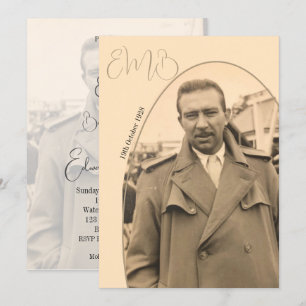 80th Birthday Monogram Male Photo Stylish Birthday Invitation