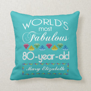 80th Birthday Most Fabulous Colourful Gem Cushion