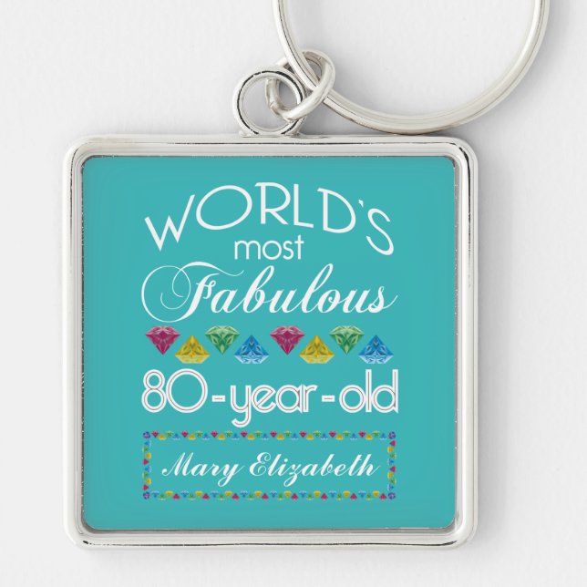 80th Birthday Most Fabulous Colourful Gem Key Ring (Front)
