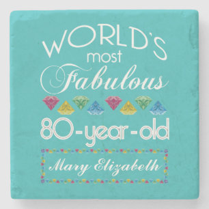 80th Birthday Most Fabulous Colourful Gem Stone Coaster