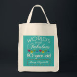80th Birthday Most Fabulous Colourful Gem Tote Bag<br><div class="desc">Celebrate the milestone birthday of your favourite senior citizen with this fun gift reminding them of how fabulous they are. White and grey lettering on deep turquoise background. Colourful diamond-cut gems in rainbow tones serve as accent. Customise with names, initials or other text. This series is in increments of 5...</div>