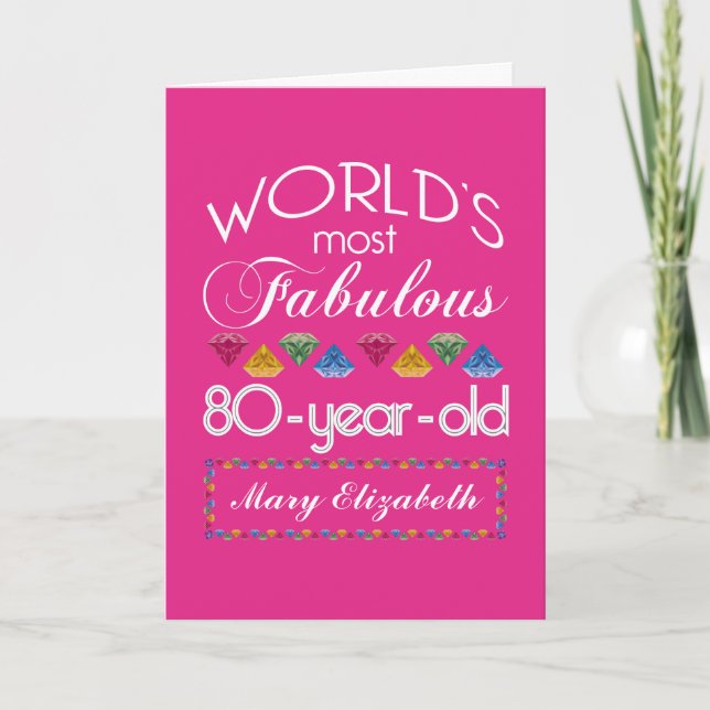 80th Birthday Most Fabulous Colourful Gems Pink Card (Front)