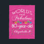 80th Birthday Most Fabulous Colourful Gems Pink Fleece Blanket<br><div class="desc">Celebrate the milestone birthday of your favourite senior citizen with this fun gift reminding them of how fabulous they are. White and grey lettering on deep pink background. Colourful diamond-cut gems in rainbow tones serve as accent. Customise with names, initials or other text. This series is in increments of 5...</div>