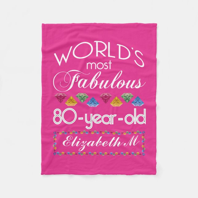 80th Birthday Most Fabulous Colourful Gems Pink Fleece Blanket (Front)