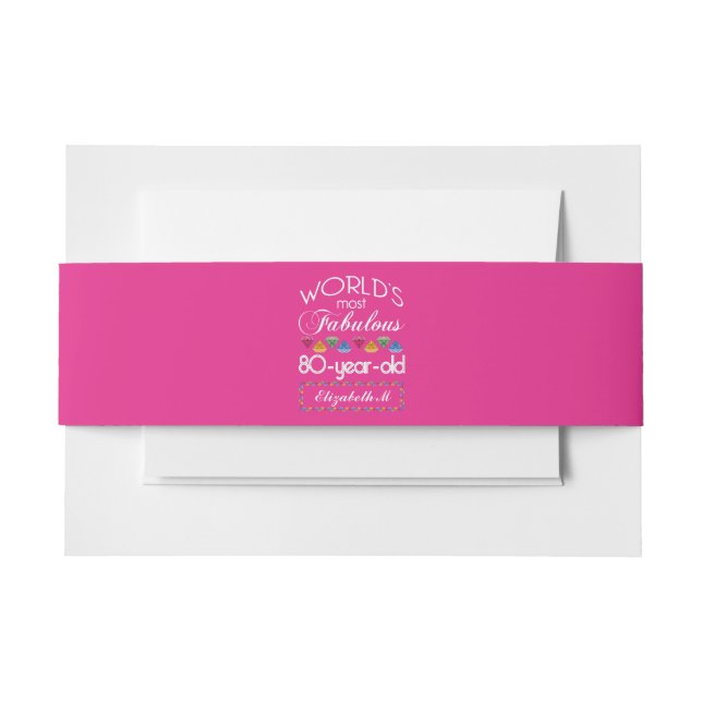 80th Birthday Most Fabulous Colourful Gems Pink Invitation Belly Band (Front Example)