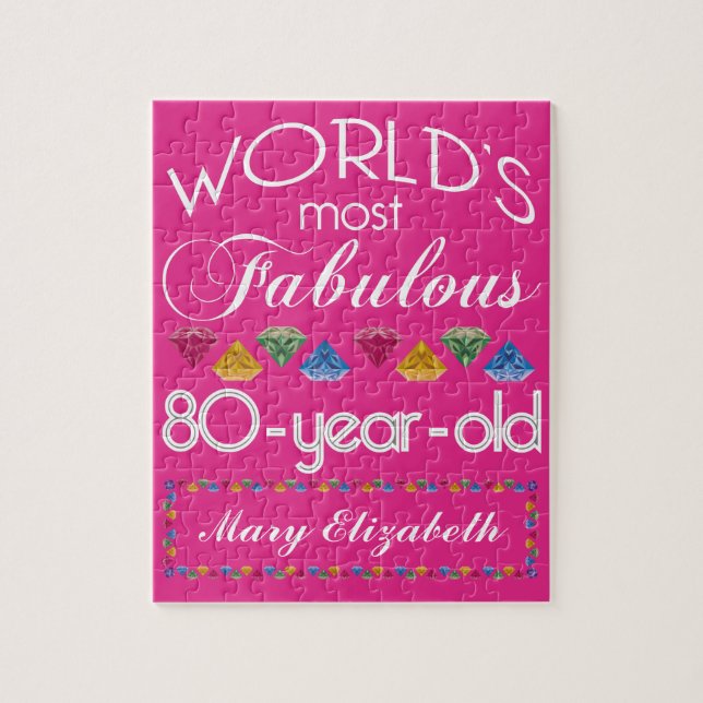 80th Birthday Most Fabulous Colourful Gems Pink Jigsaw Puzzle (Vertical)