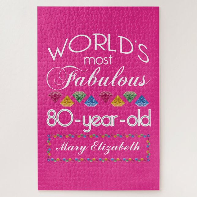 80th Birthday Most Fabulous Colourful Gems Pink Jigsaw Puzzle (Vertical)
