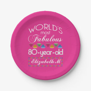 80th Birthday Most Fabulous Colourful Gems Pink Paper Plate