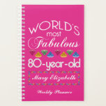 80th Birthday Most Fabulous Colourful Gems Pink Planner<br><div class="desc">Celebrate the milestone birthday of your favourite senior citizen with this fun gift reminding them of how fabulous they are. White and grey lettering on deep turquoise background. Colourful diamond-cut gems in rainbow tones serve as accent. Customise with names, initials or other text. This series is in increments of 5...</div>