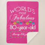 80th Birthday Most Fabulous Colourful Gems Pink Sherpa Blanket<br><div class="desc">Celebrate the milestone birthday of your favourite senior citizen with this fun gift reminding them of how fabulous they are. White and grey lettering on deep turquoise background. Colourful diamond-cut gems in rainbow tones serve as accent. Customise with names, initials or other text. This series is in increments of 5...</div>