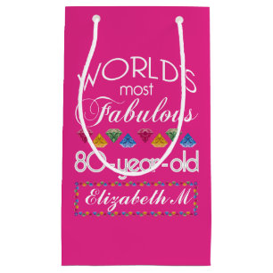 80th Birthday Most Fabulous Colourful Gems Pink Small Gift Bag