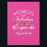 80th Birthday Most Fabulous Colourful Gems Pink Tablecloth<br><div class="desc">Celebrate the milestone birthday of your favourite senior citizen with this fun gift reminding them of how fabulous they are. White and grey lettering on deep pink background. Colourful diamond-cut gems in rainbow tones serve as accent. Customise with names, initials or other text. This series is in increments of 5...</div>