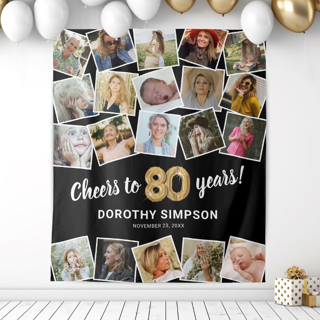 80th Birthday Multi Photo Backdrop Tapestry (Creator Uploaded)