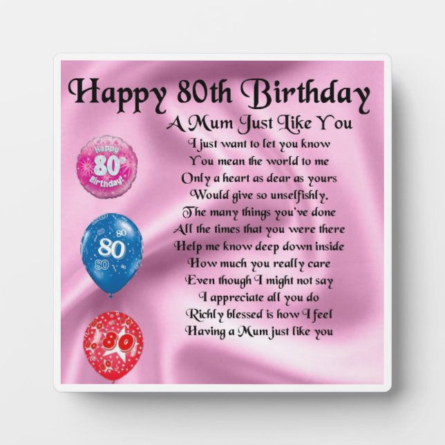80th Birthday Mum Poem Plaque (Front)