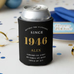 80th Birthday Name 1944 Black Gold Elegant Chic Can Cooler<br><div class="desc">Luxurious 80th Birthday Black and Gold Can Cooler: The perfect party companion. Our high-quality 80th Birthday Can Cooler is made to help you toast to the big milestone in style. Crafted in sleek black and accented with gold, it brings a touch of luxury to your celebration. Not just a pretty...</div>