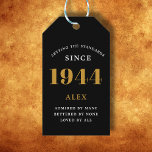 80th Birthday Name 1944 Black Gold Elegant Chic Gift Tags<br><div class="desc">Elegant Chic 1944 Black Gold Personalised 80th Birthday Gift Tags. Celebrate the milestone birthday with our Elegant Chic 1944 Black Gold Personalised 80th Birthday Gift Tags. Each gift tag is meticulously designed with a black and gold colour scheme that oozes elegance. Fully personalised to add that exclusive touch, these gift...</div>