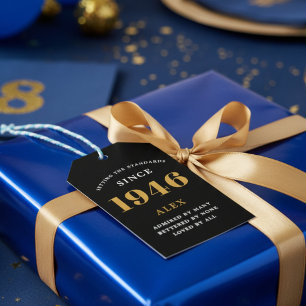 80th Birthday Name 1944 Black Gold Elegant Chic Gift Tags