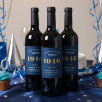 80th Birthday Name 1946 Blue Gold Elegant Chic