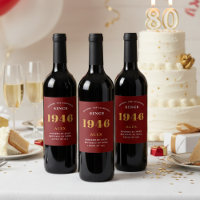 80th Birthday Name 1946 Red Gold Elegant Chic