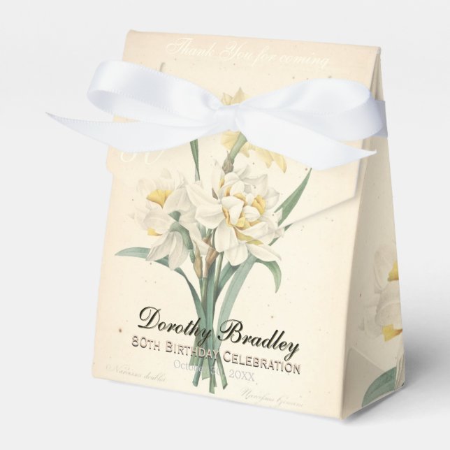 80th Birthday Narcissus Custom Thank You Favour Bo Favour Box (Front Side)