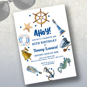 80th Birthday Nautical Summer 2024 Invitation