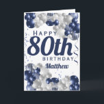 80th Birthday Navy Balloons Card<br><div class="desc">A gorgeous navy and silver balloon happy 80th (or any age) birthday card. This fabulous design is the perfect way to wish someone a happy eightieth birthday (or change the age!) Personalise with our own custom name and message. Blue coloured typography and gorgeous navy blue and silver balloons.</div>