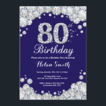 80th Birthday Navy Blue and Silver Diamond Invitation<br><div class="desc">80th Birthday Invitation. Navy Blue and Silver Rhinestone Diamond. Elegant Birthday Bash invite. Adult Birthday. Women Birthday. Men Birthday. For further customisation,  please click the "Customise it" button and use our design tool to modify this template.</div>