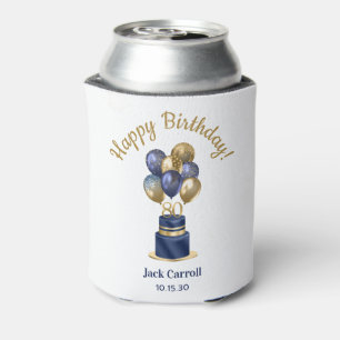 80th Birthday Navy Blue Balloon Cake Can Cooler