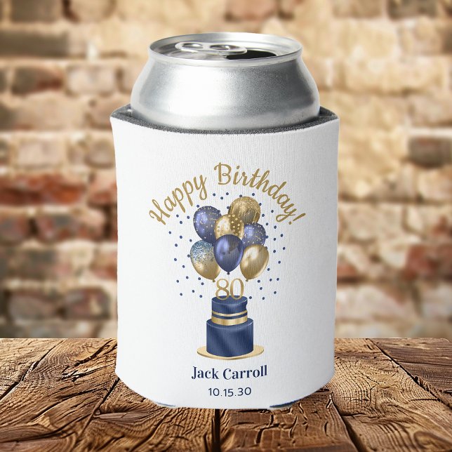 80th Birthday Navy Blue Balloon Cake Can Cooler (Creator Uploaded)