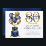 80th Birthday Navy Blue Balloon Cake Invitation<br><div class="desc">This fabulous men's 80th birthday party invitation featuring a 2-layer navy blue and gold cake with navy blue and gold balloons, the number 80 in gold would be perfect for celebrating your loved one turning 80. It is traditional and classic while being fresh, modern and contemporary. The back is a...</div>