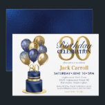 80th Birthday Navy Blue Balloon Cake Invitation<br><div class="desc">This fabulous men's 80th birthday party invitation featuring a 2-layer navy blue and gold cake with navy blue and gold balloons, the number 80 in gold would be perfect for celebrating your loved one turning 80. It is traditional and classic while being fresh, modern and contemporary. The back is a...</div>