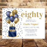 80th Birthday Navy Blue Balloon Cake Invitation<br><div class="desc">This fabulous men's 80th birthday navy blue cake invitation featuring a 2-layer navy blue and gold cake with navy blue and gold balloons and the number 80 in gold would be perfect for celebrating your husband, brother, dad, friend, uncle, grandfather, great grandfather. It is traditional and classic while being fresh,...</div>