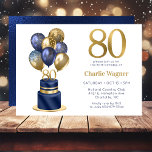 80th Birthday Navy Blue Balloon Cake Invitation<br><div class="desc">This fabulous men's 80th birthday navy blue cake invitation featuring a 2-layer navy blue and gold cake with navy blue and gold balloons and the number 80 in gold would be perfect for celebrating your husband, brother, dad, friend, uncle, grandfather, great grandfather. It is traditional and classic while being fresh,...</div>