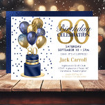 80th Birthday Navy Blue Balloon Cake Invitation<br><div class="desc">This fabulous men's 80th birthday navy blue cake surprise party invitation featuring a 2-layer navy blue and gold cake with navy blue and gold balloons and the number 80 in gold would be perfect for celebrating your husband, brother, dad, friend, uncle, grandfather, great grandfather. It is traditional and classic while...</div>