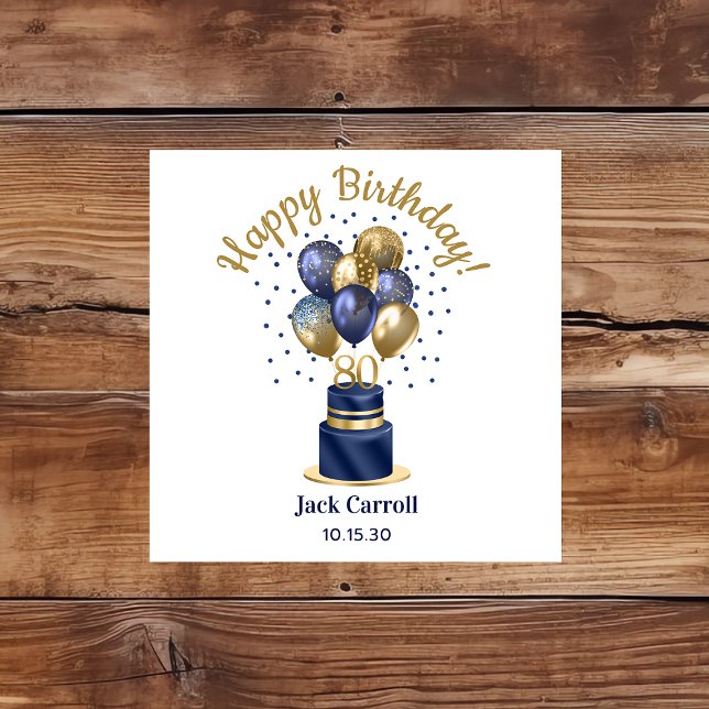 80th Birthday Navy Blue Balloon Cake Napkin (Creator Uploaded)