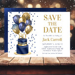 80th Birthday Navy Blue Balloon Cake Save The Date<br><div class="desc">This fabulous men's 80th birthday party Save the Date card featuring a 2-layer navy blue and gold cake with navy blue and gold balloons, the number 80 in gold and shiny blue confetti would be perfect for asking people to put this special date aside for the upcoming 80th Birthday Party....</div>