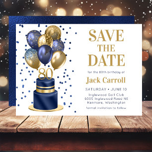 80th Birthday Navy Blue Balloon Cake Save The Date