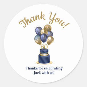 80th Birthday Navy Blue Balloon Cake Thank You Classic Round Sticker