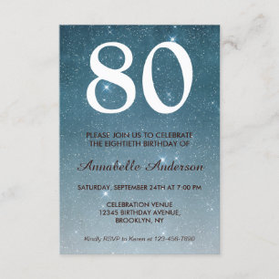 80th Birthday Navy Blue Midnight Sky Stars Glitter Invitation