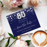 80th birthday navy blue silver save date budget