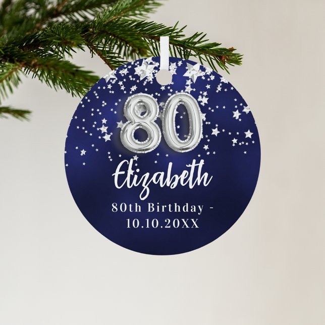 80th birthday navy blue silver stars metal tree decoration (Creator Uploaded)