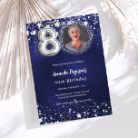 80th birthday navy blue silver stars photo luxury invitation<br><div class="desc">A modern,  stylish photo invitation for a 80th birthday party.  A navy blue background,  decorated with stars. The blue colour is uneven. Personalise and add your photo and party details.</div>