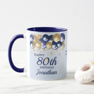 80th Birthday Navy Gold Balloons  Mug