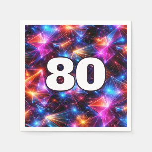 80th Birthday Neon Polygon Abstract Napkin