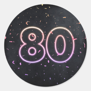 80th Birthday Neon Sign On Black  Classic Round Sticker
