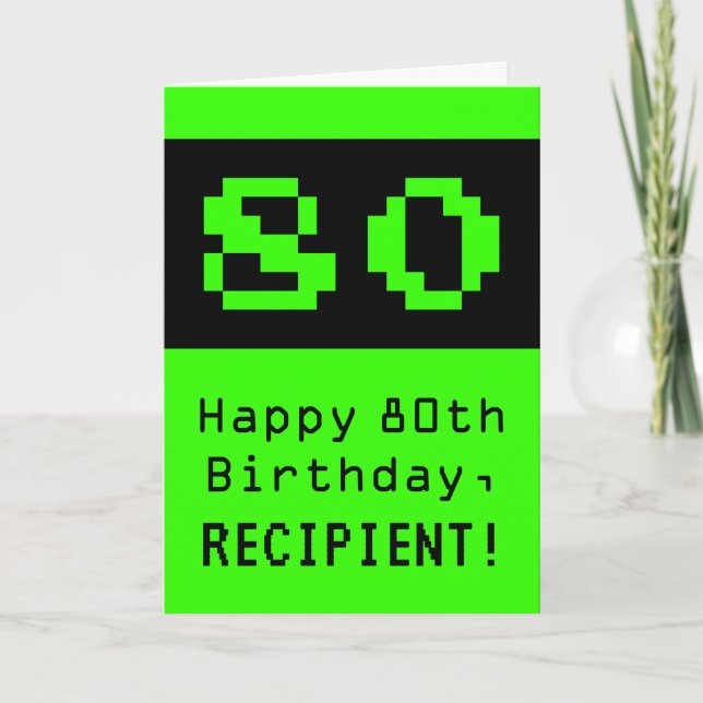 80th Birthday: Nerdy / Geeky Style "80" and Name Card (Front)